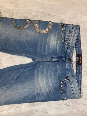 Roberto Cavalli Blue Denim Jeans with Silver Embellishments
